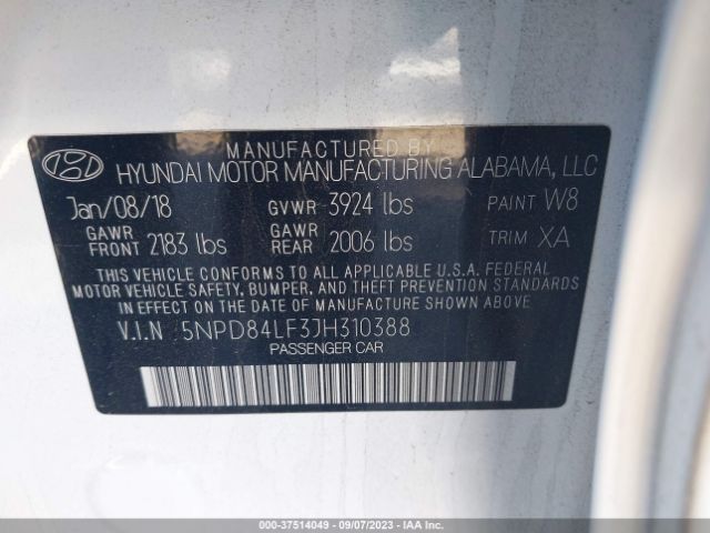 5NPD84LF3JH310388 Hyundai Elantra Value Edition