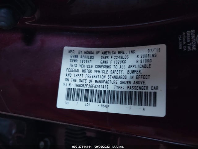Honda Accord Sedan Lx 2015 1HGCR2F36FA241419 Image 9