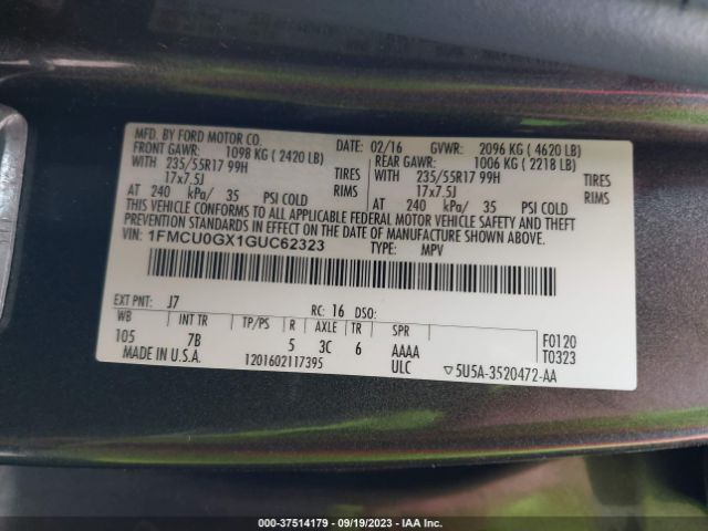 1FMCU0GX1GUC62323 Ford ESCAPE SE