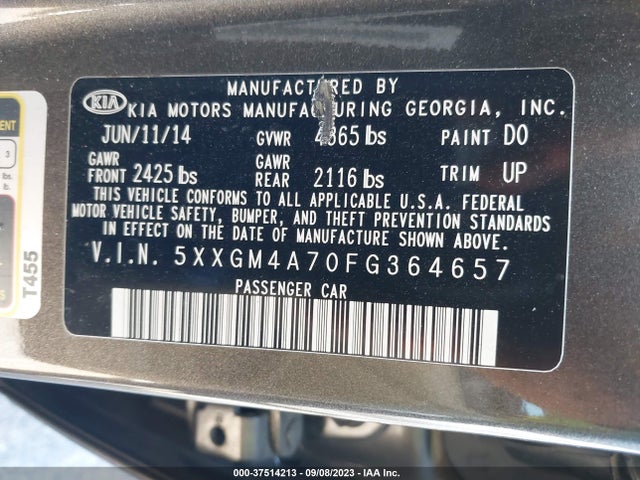 KIA Optima Lx 2015 5XXGM4A70FG364657 Image 10