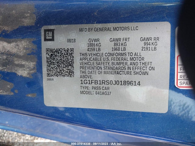 Chevrolet Camaro 1lt 2018 1G1FB1RS0J0189614 Image 9