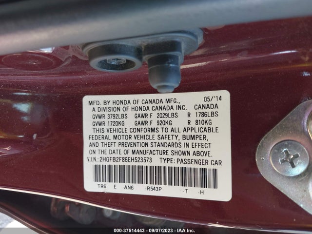 Honda Civic Sedan Ex 2014 2HGFB2F86EH523573 Image 9