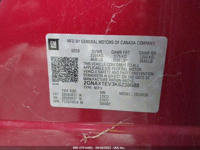 2GNAXTEV3K6238688 Chevrolet EQUINOX LT