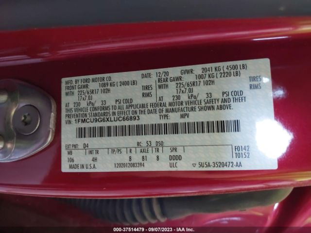 1FMCU9G6XLUC66893 Ford ESCAPE SE