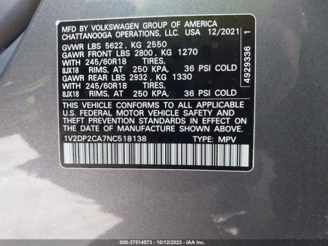 2022 VOLKSWAGEN ATLAS 1V2DP2CA7NC518138 Photo 8