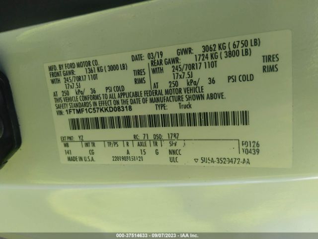 1FTMF1C57KKD08318 Ford F-150 Xl/xlt