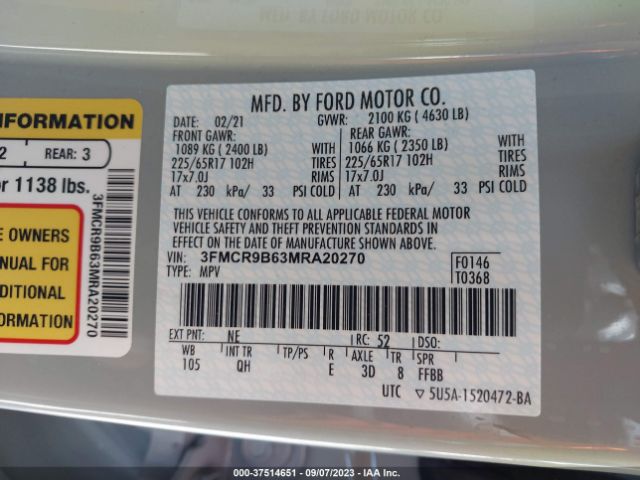 3FMCR9B63MRA20270 Ford Bronco Sport Big Bend