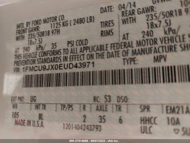 Ford Escape Titanium 2014 1FMCU9JX0EUD43971 Image 9