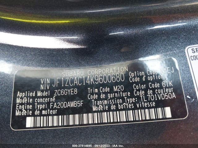 JF1ZCAC14K9600680 Subaru Brz Limited