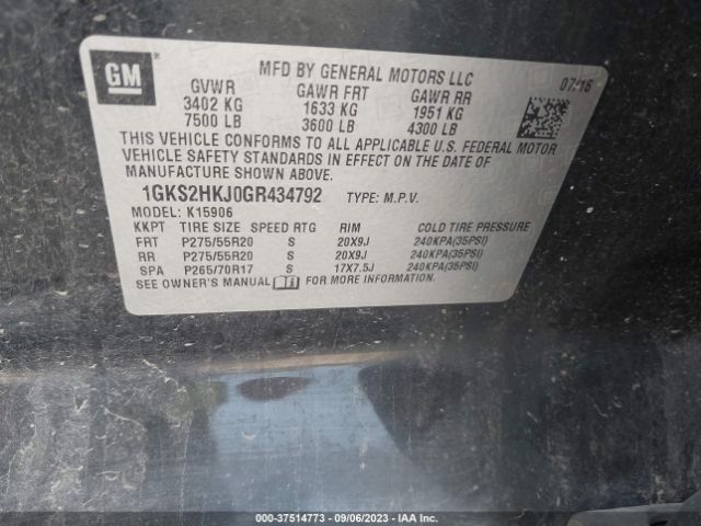 1GKS2HKJ0GR434792 GMC YUKON XL DENALI