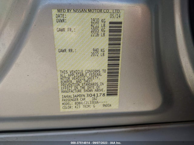 2015 NISSAN ALTIMA 2.5 S VIN: 1N4AL3AP0FN304178
