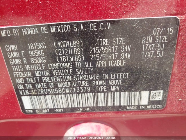 Honda HR-V EX 2016 3CZRU5H56GM713379 Image 9