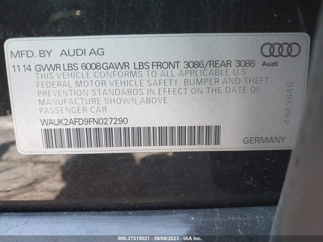 2015 Audi S8, VIN: WAUK2AFD9FN027290