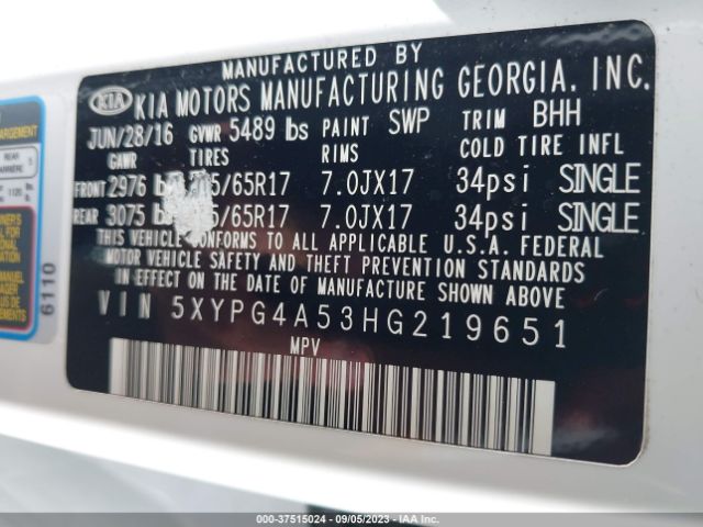 5XYPG4A53HG219651 KIA Sorento Lx V6