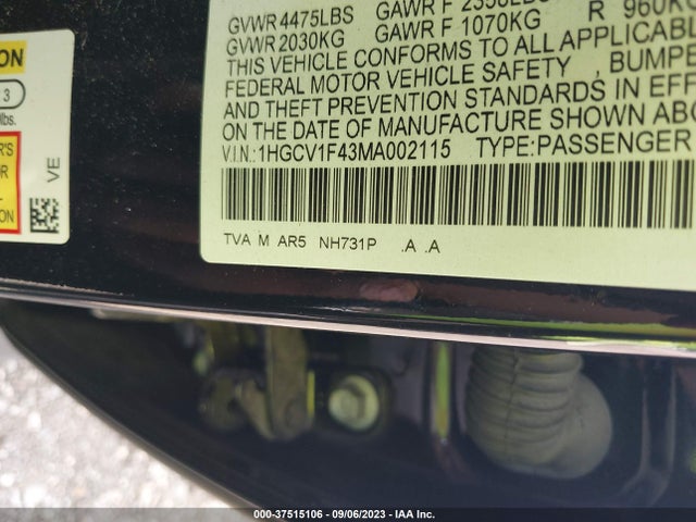 2021 HONDA ACCORD SEDAN SPORT SE VIN: 1HGCV1F43MA002115