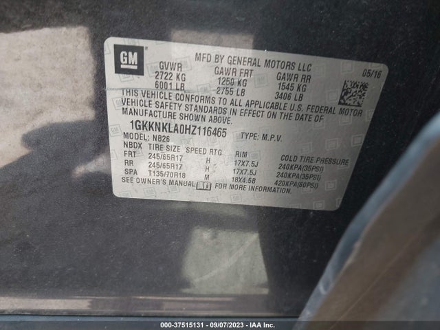 GMC ACADIA SLE 2017 1GKKNKLA0HZ116465 Image 9