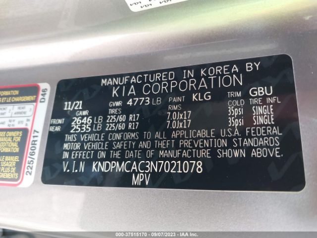 KNDPMCAC3N7021078 KIA Sportage Lx