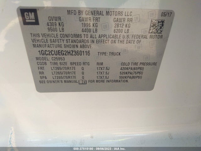 2017 CHEVROLET SILVERADO 2500HD WORK TRUCK VIN: 1GC2CUEG2HZ360116