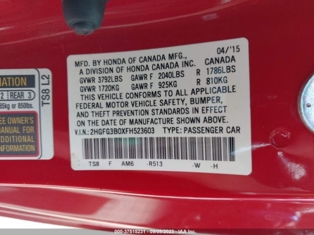 2HGFG3B0XFH523603 Honda Civic Coupe Ex-l