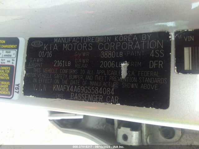 2016 KIA FORTE LX VIN: KNAFX4A69G5584084