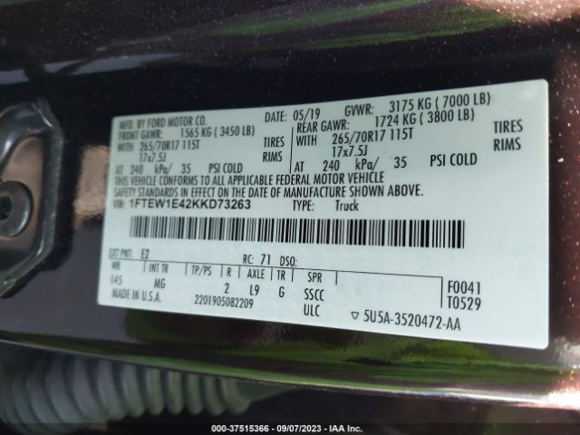 1FTEW1E42KKD73263 Ford F-150 Xl/xlt/lariat