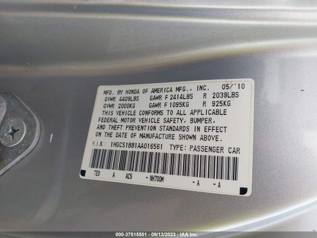 2010 HONDA ACCORD 2.4 EX-L VIN: 1HGCS1B81AA016561