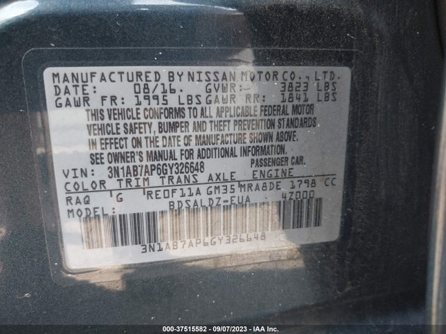 2016 NISSAN SENTRA SV VIN: 3N1AB7AP6GY326648