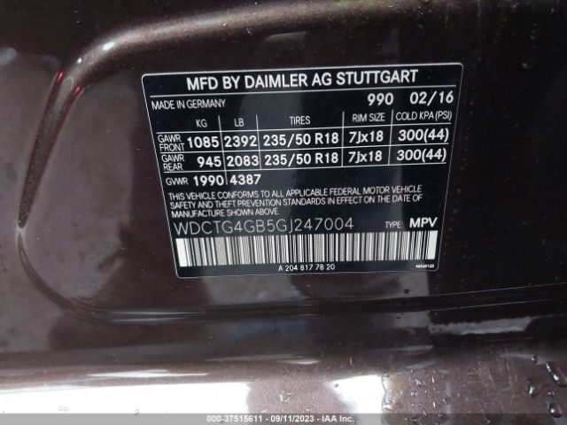 WDCTG4GB5GJ247004 Mercedes-Benz Gla Gla 250