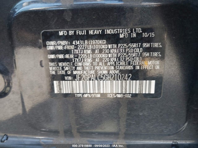 JF2GPALC5GH210242 Subaru Crosstrek Limited