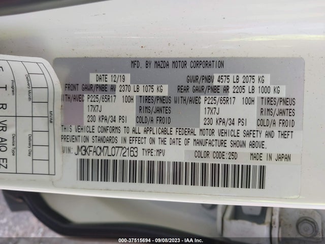 2020 MAZDA CX-5 TOURING VIN: JM3KFACM7L0772163