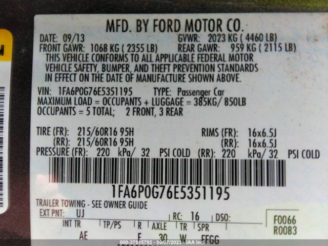 1FA6P0G76E5351195 Ford FUSION S