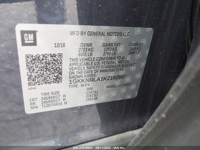 1GKKNRLA1KZ192907 GMC ACADIA SLE