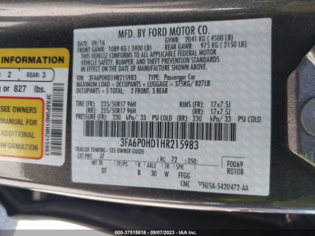 3FA6P0HD1HR215983 Ford FUSION SE
