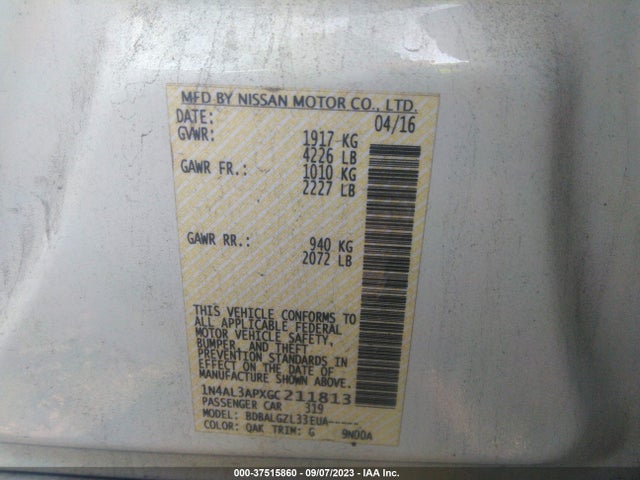 Nissan ALTIMA 2.5 2016 1N4AL3APXGC211813 Image 9