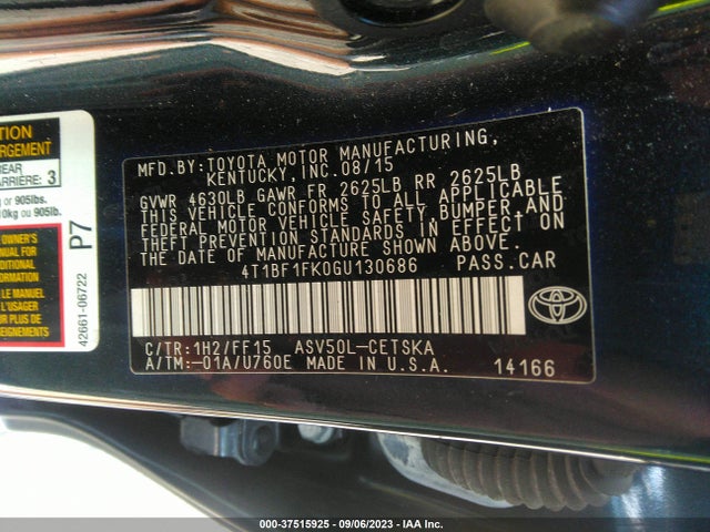 Toyota CAMRY SE 2016 4T1BF1FK0GU130686 Image 9