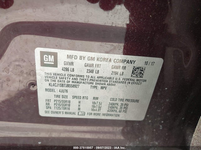 2018 BUICK ENCORE VIN: KL4CJ1SB7JB558927
