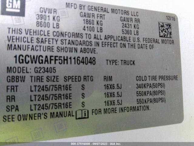 Chevrolet EXPRESS CARGO VAN 2017 1GCWGAFF5H1164048 Image 9