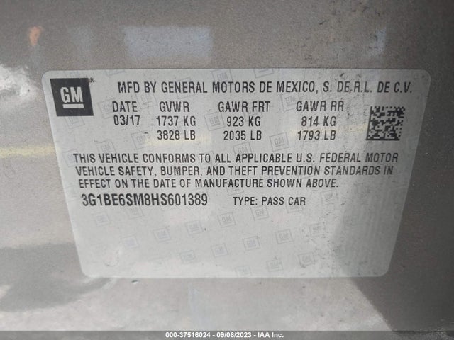 Chevrolet CRUZE LT 2017 3G1BE6SM8HS601389 Image 9