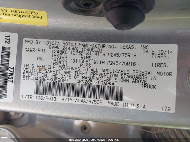 Toyota Tacoma Prerunner 2015 5TFJU4GN8FX069097 Image 9