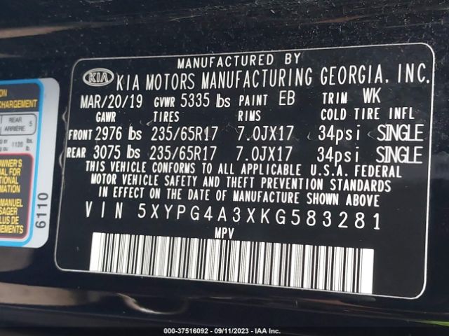 5XYPG4A3XKG583281 KIA SORENTO L