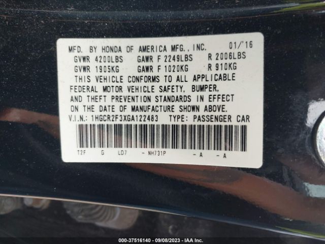 1HGCR2F3XGA122483 Honda Accord Sedan Lx