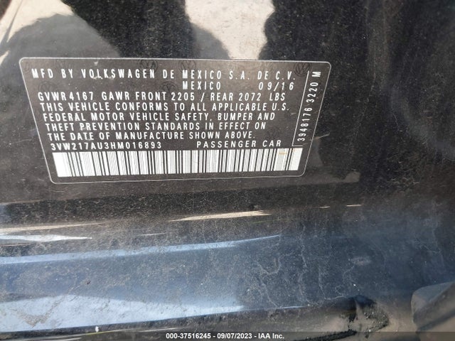 3VW217AU3HM016893 Volkswagen GOLF S