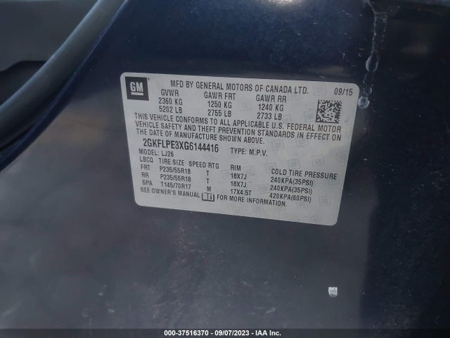 GMC Terrain Slt 2016 2GKFLPE3XG6144416 Image 9