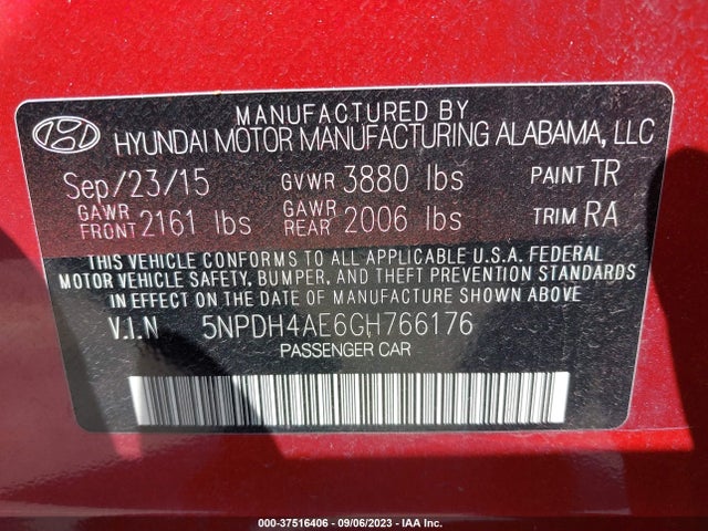 Hyundai ELANTRA SE 2016 5NPDH4AE6GH766176 Image 9