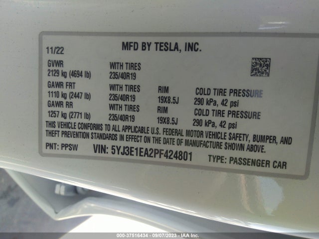 Tesla MODEL 3 2023 5YJ3E1EA2PF424801 Image 9