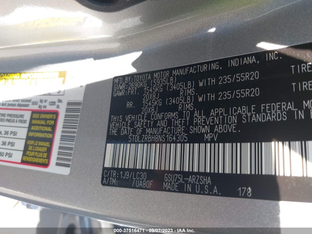 Toyota Highlander Xse 2022 5TDLZRBH8NS164305 Image 9
