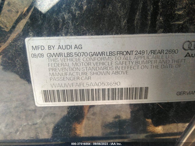 2010 AUDI A4 2.0T PREMIUM PLUS VIN: WAUWFAFL5AA053690