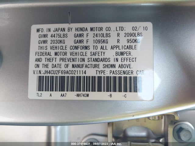 2010 ACURA TSX VIN: JH4CU2F69AC021114