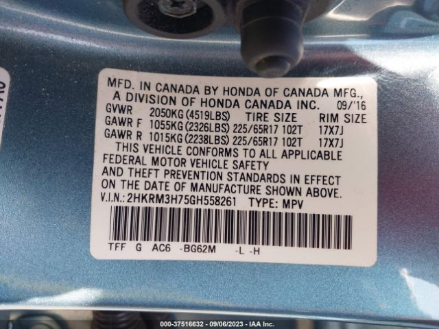 2HKRM3H75GH558261 Honda Cr-v Ex-l