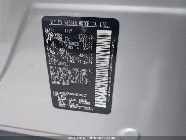 JN8AY2ND0H9010057 Nissan Armada Sl